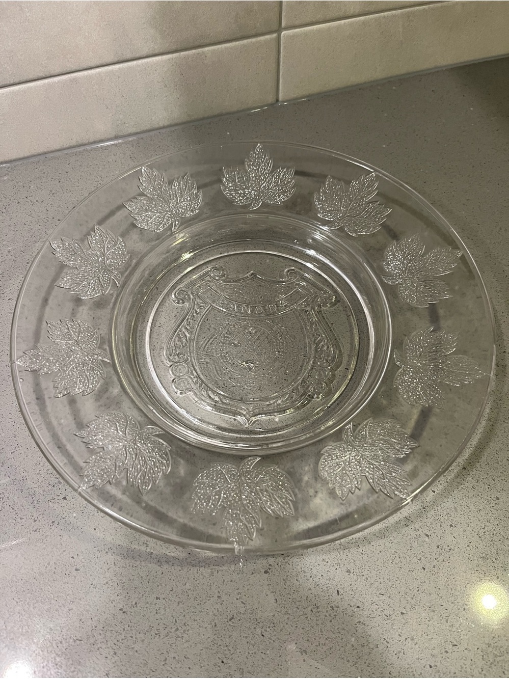 Antique
1890s Canadian Pressed
Glass Commemorative Maple Leaf Plate